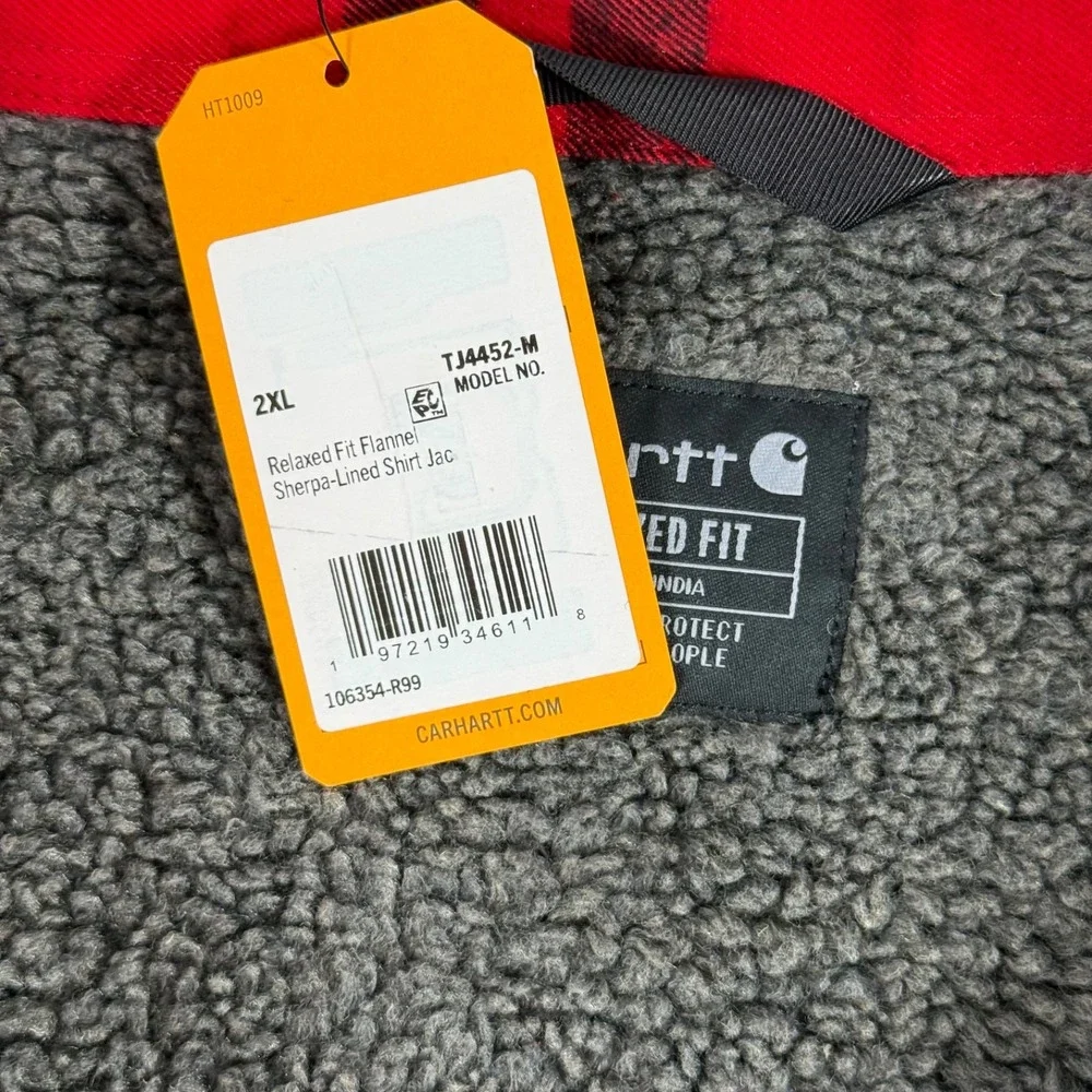 Carhartt TJ4452 Red Black Plaid Sherpa Lined Flannel Shirt Jacket 2XL NWT